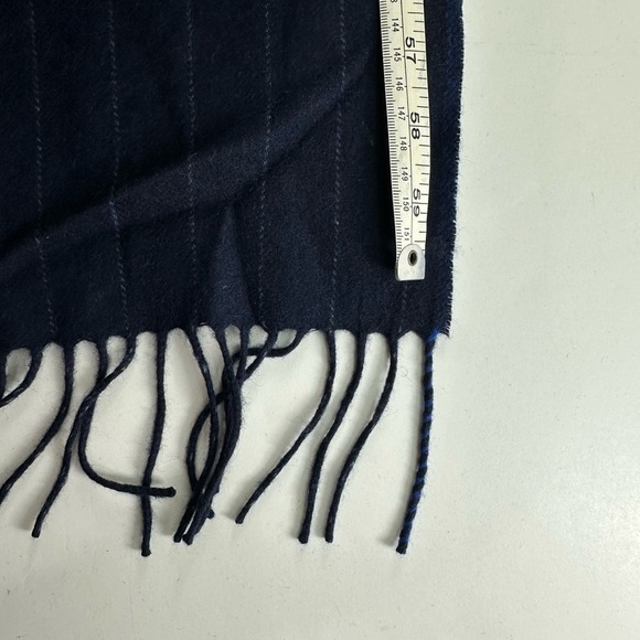 Wool Blend Blue Pinpoint Striped Scarf Unisex 60” Long Tassel - Picture 3 of 4